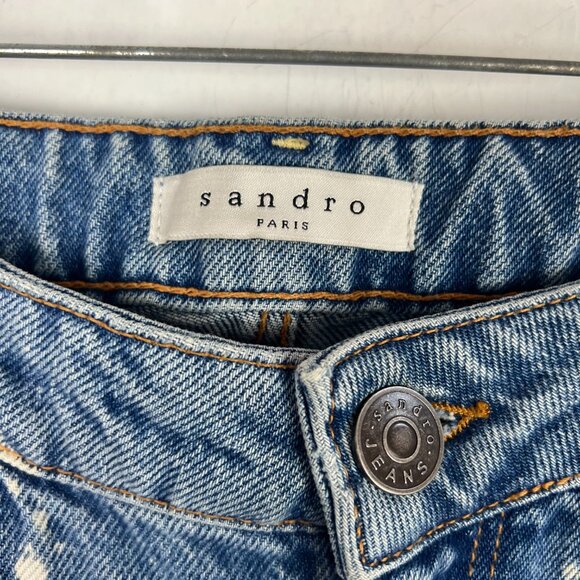 Sandro Paris Paint Bleach Splatter Jeans Medium Wash FR Size 34 US Size 2 EUC - Picture 5 of 13